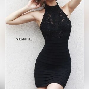 Sherri Hill 32048 Black Short Bandage Prom Dress